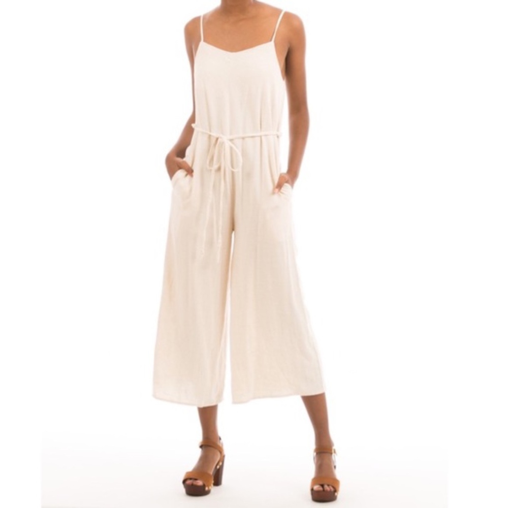 Linen Cropped Wide Leg Jumpsuit